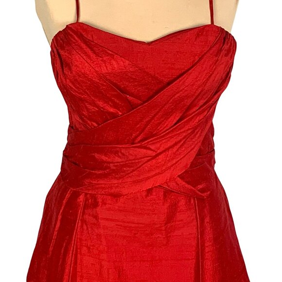 Watters & Watters Red Silk Midi Bridesmaid Dress 10 Strapless/Convertible Pleat - Picture 3 of 16